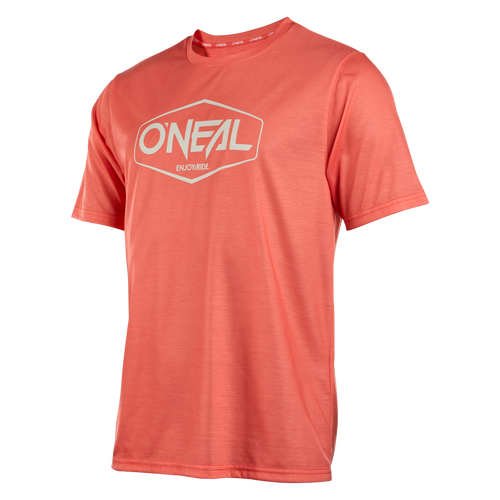 El maillot O'NEAL Vault es un maillot de ciclismo de montaña de manga corta de color rojo coral con el logotipo 