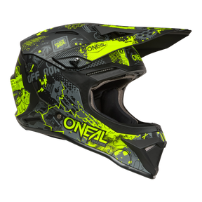 El Casco O'NEAL 1SRS VIBRANT es un casco todoterreno negro y amarillo neón con llamativos gráficos, visera y mentonera, desarrollado por O'NEAL para los pilotos de motocross.