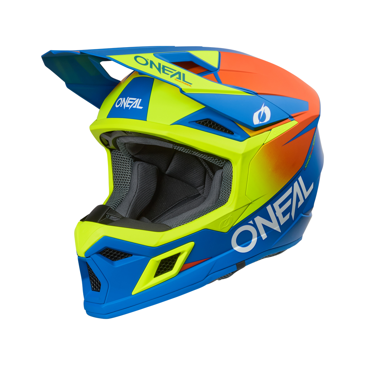 The O'NEAL 3SRS helmet kids SOLID is a youth motocross helmet with visor and full face protection that bears the O'NEAL brand name on the side.
