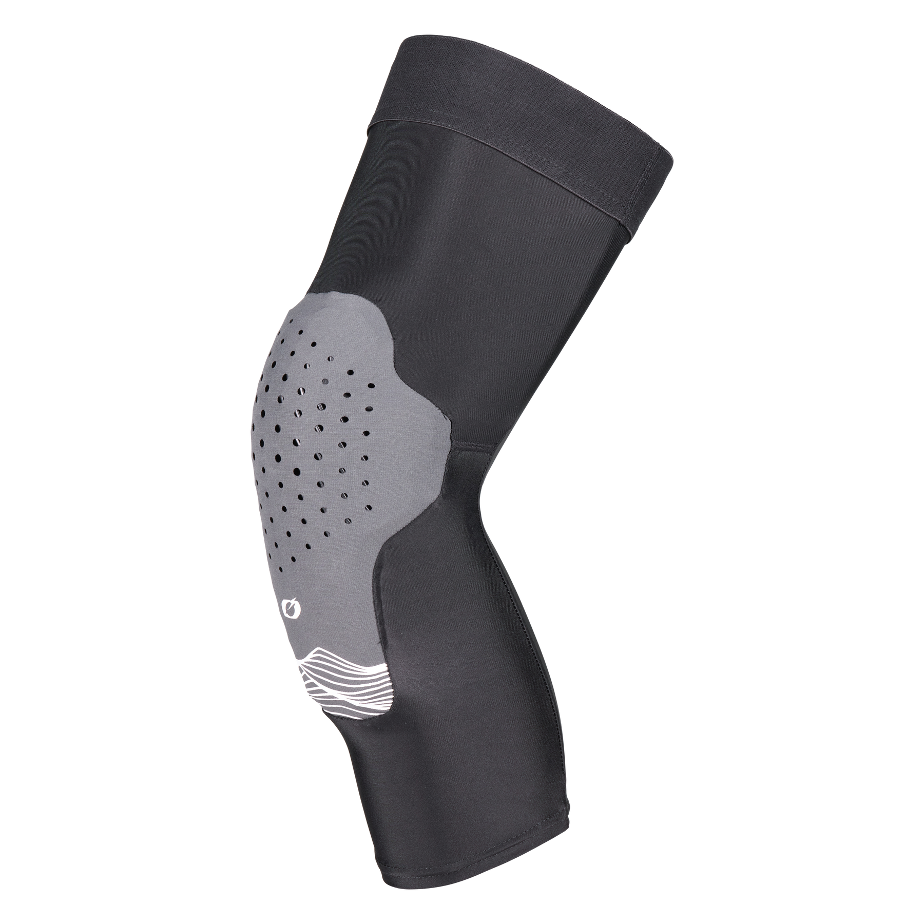 Der O'NEAL DIRT FLX 1.0 Knieschützer in Schwarz verfügt über eine flexible, perforierte Schutzschale mit fortschrittlicher Crash Cells Technologie und ein IPX-Pad für sportliche oder medizinische Unterstützung - auf einem schlichten weißen Hintergrund.