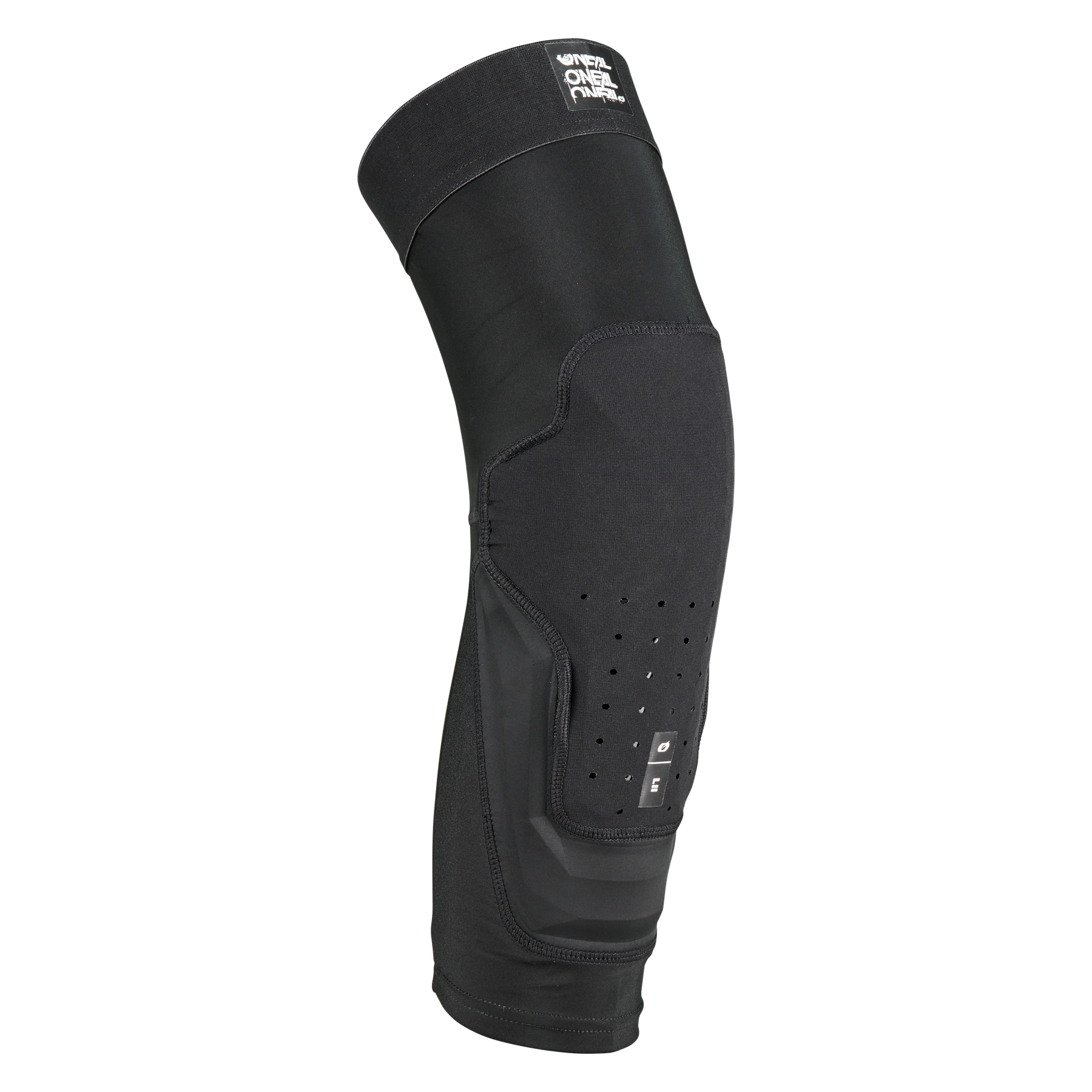 Der O'NEAL DIRT FLX 2.0 Knieschützer Kinder ist ein schwarzer, flexibler Knieschützer mit konturiertem Design, Belüftungslöchern, verstärkter Polsterung, Level-2-Schutz und kleinem Logoaufnäher - ideal für den Sport oder das Biken.