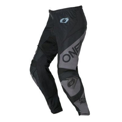 The O'NEAL ELEMENT Pants RACEWEAR in black/grey feature reinforced knee sections, an ergonomic fit and eye-catching O'NEAL branding on the leg.