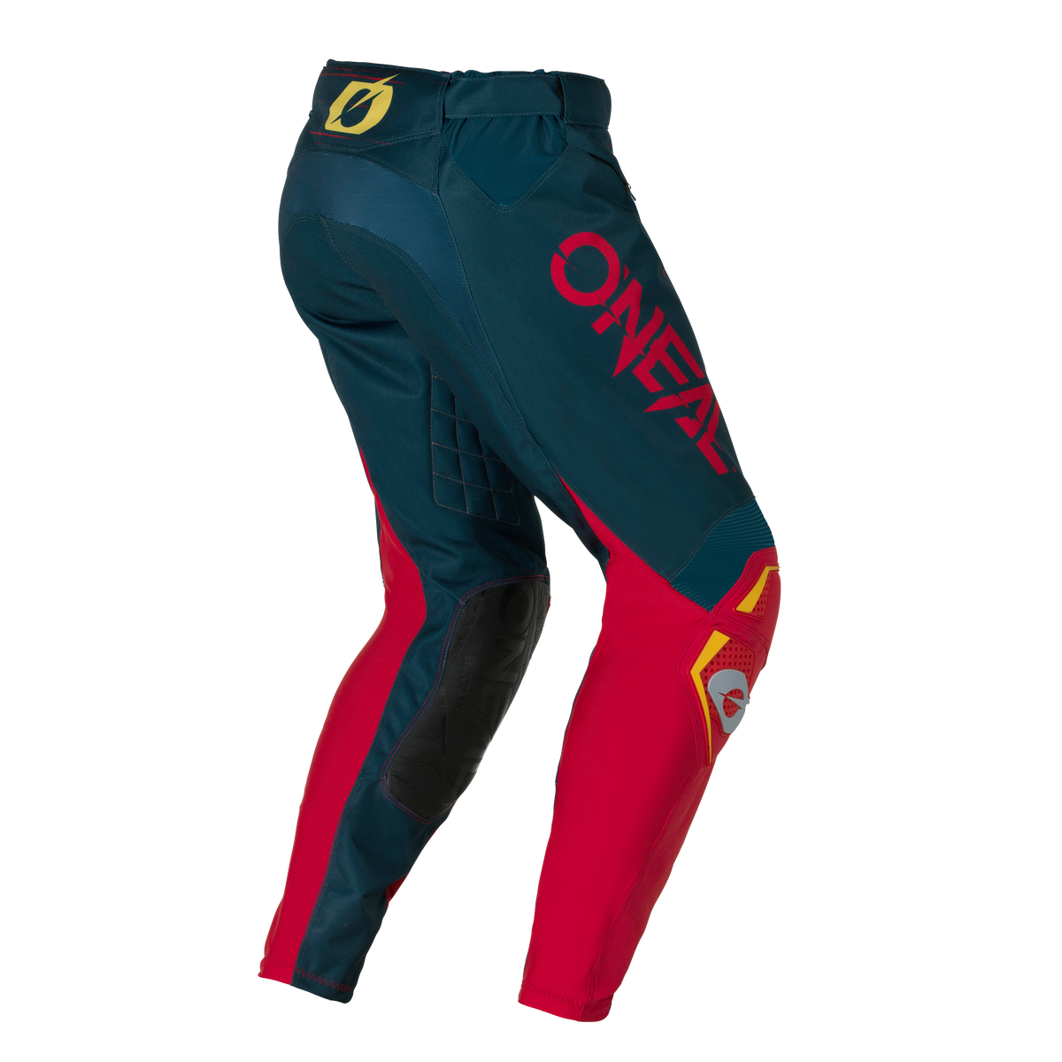 Los pantalones O'NEAL Hardwear SWIPE son unos pantalones de motocross en azul oscuro y rojo con detalles en amarillo, el logotipo O'NEAL en el lateral y acolchado en los muslos.