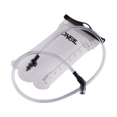 Die O'NEAL Hydration Bladder 2L ist eine klare, BPA-freie Trinkblase mit schwarzem Deckel und langem Schlauch, ideal für Ihren MTB-Rucksack bei Outdoor-Aktivitäten.
