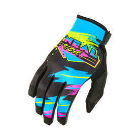 The O'NEAL MAYHEM Glove RESEDA by O'NEAL comes in black/neon yellow with eye-catching graphic accents and the lettering "O'NEAL USA" on the back of the hand, the fingers are slightly curved.