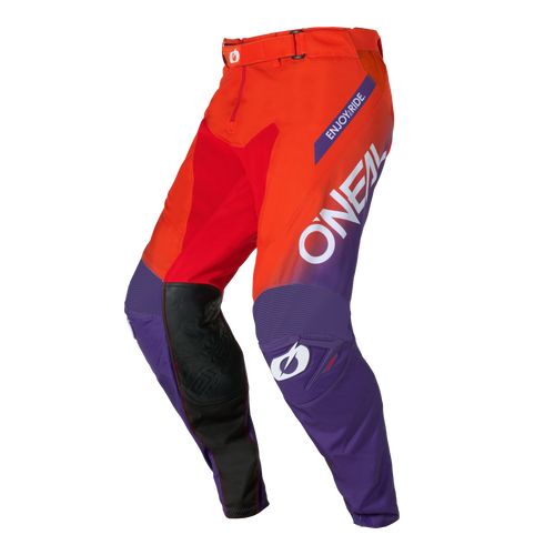 Los pantalones de motocross O'NEAL Mayhem Pantalones Hexx de O'NEAL vienen en rojo brillante, morado y negro con 