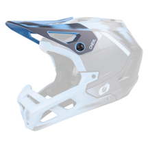 Casco integral de bicicleta de montaña O'NEAL Spare Visor SL1, azul y blanco, con visera y mentonera, con el logotipo de O'NEAL en el lateral, sobre un fondo blanco liso.