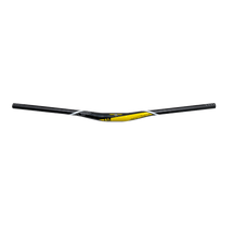 Der AZONIC FLOW FAT35 Lenker 785mm ist ein schwarzer Lenker mit gelben und weißen Akzenten und dezentem AZONIC-Branding auf einem schlichten weißen Hintergrund.