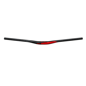 Il manubrio AZONIC Flow FAT35 da 785 mm è un manubrio da mountain bike nero largo con sezione centrale rossa e nera, su sfondo bianco.