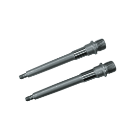Dos ejes de pedal AZONIC Spindle Pucker Up están colocados en paralelo sobre un fondo liso y transparente.