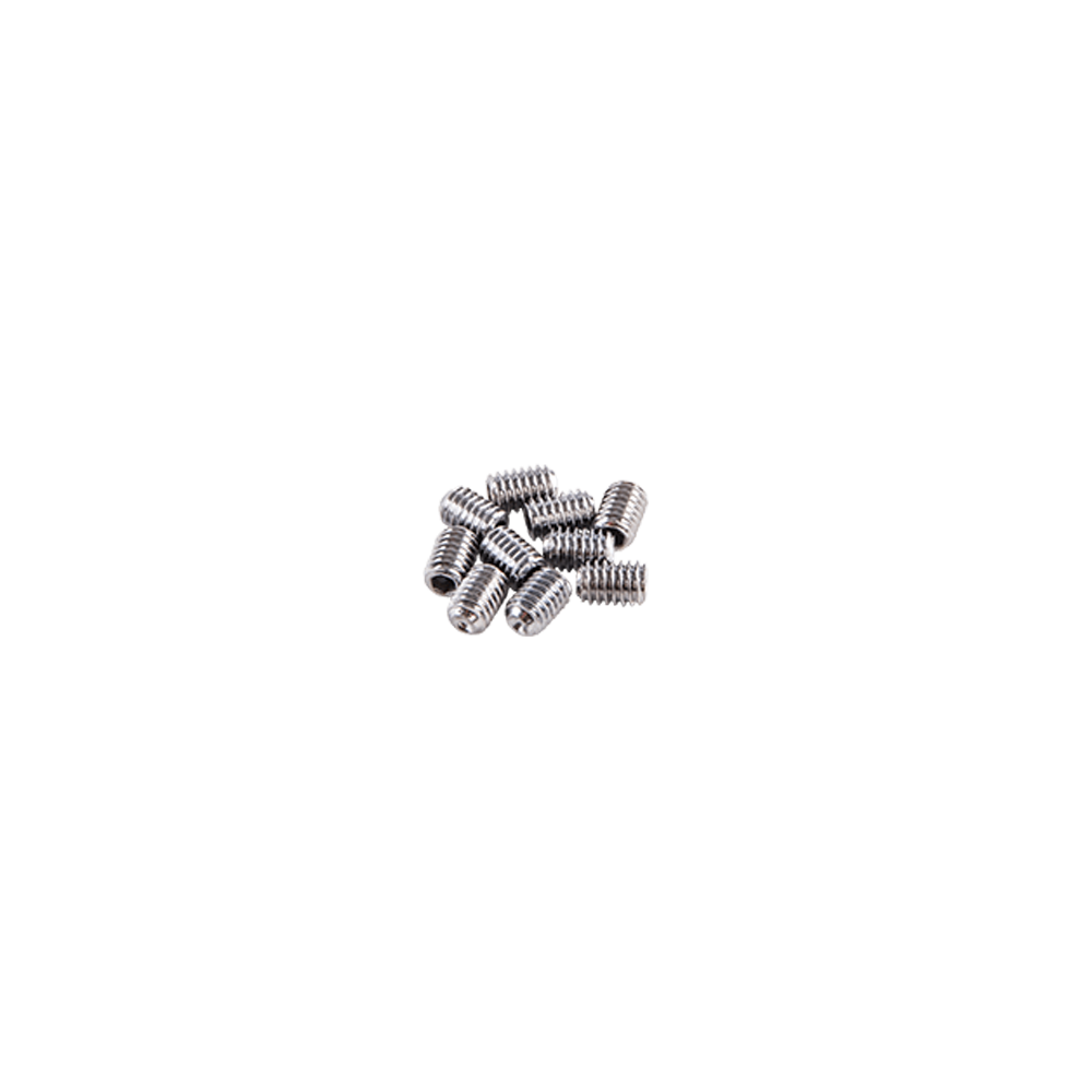 Ein kleiner Stapel AZONIC Stahl-A-Pins Stellschrauben von AZONIC ist dicht an dicht auf einem weißen Hintergrund angeordnet.