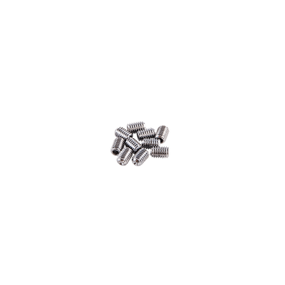 Une petite pile de vis de réglage AZONIC A-Pins en acier est disposée en rangs serrés sur un fond blanc.