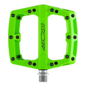 Pedal AZONIC BLAZE verde claro con varios pernos de tracción negros y un eje central, mostrado desde arriba sobre fondo transparente.