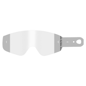 Le O'NEAL B-50 Goggle - Laminated Tear Off Pack est un écran clair et bombé avec une languette sur le côté droit et un trou pour l'enlever rapidement, de sorte que le pilote ait toujours une vision claire pendant le motocross ou la course.