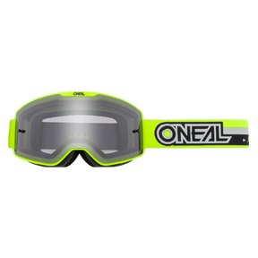 Gli O'NEAL B-20 Goggles PROXY presentano un design giallo neon e nero, lenti riflettenti e un cinturino regolabile con un accattivante marchio O'NEAL bianco e nero per un ampio campo visivo in ogni corsa.