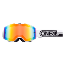 Die O'NEAL B-20 Brille PROXY verfügt über eine breite verspiegelte orangefarbene Scheibe und ein weißes Band mit dem auffälligen schwarzen O'NEAL-Logo für maximale Sichtbarkeit.
