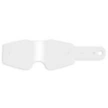 Gafas O'NEAL B-20 y B-30 transparentes, rectangulares, con bordes redondeados y una lengüeta en el lado derecho con orificio redondo, sobre fondo gris claro.