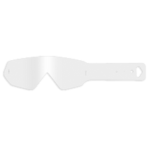 Las Gafas O'NEAL B-FLEX - Tear Off Pack de O'NEAL presentan una única lente laminada transparente con una barra lateral plana que se coloca sobre un fondo blanco liso en un diseño minimalista y elegante.