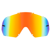 Die O'NEAL B-10 Goggle - Spare Lens von O'NEAL zeichnet sich durch einen leuchtenden, irisierenden Farbverlauf aus, bei dem Gelb und Orange in der Mitte in Blau und Violett an den Rändern übergehen, und wurde für Schutzbrillen entwickelt.