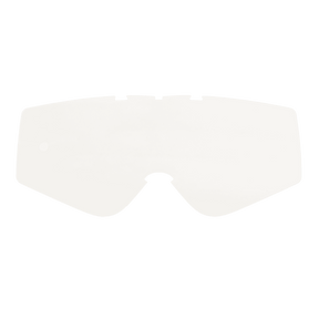 Die O'NEAL B-ZERO Goggle - Ersatzscheibe ist eine transparente, gewölbte Ersatzscheibe mit einer zentralen Kerbe unten und kleinen Laschen oben, die auf einem einfarbig weißen Hintergrund abgebildet ist.