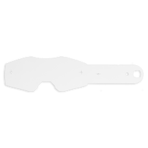 A clear, irregularly shaped plastic sheet with a rounded flap and a hole that resembles the O'NEAL B-10 Youth Goggles TEAR OFF PACK by O'NEAL, displayed on a plain white background.