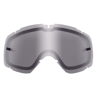 Eine O'NEAL B-30 Youth Goggle Spare Double Lens von O'NEAL, mit einer einzelnen silbernen verspiegelten Ersatzscheibe für Sport- oder Skibrillen, dargestellt auf einem transparenten Hintergrund.