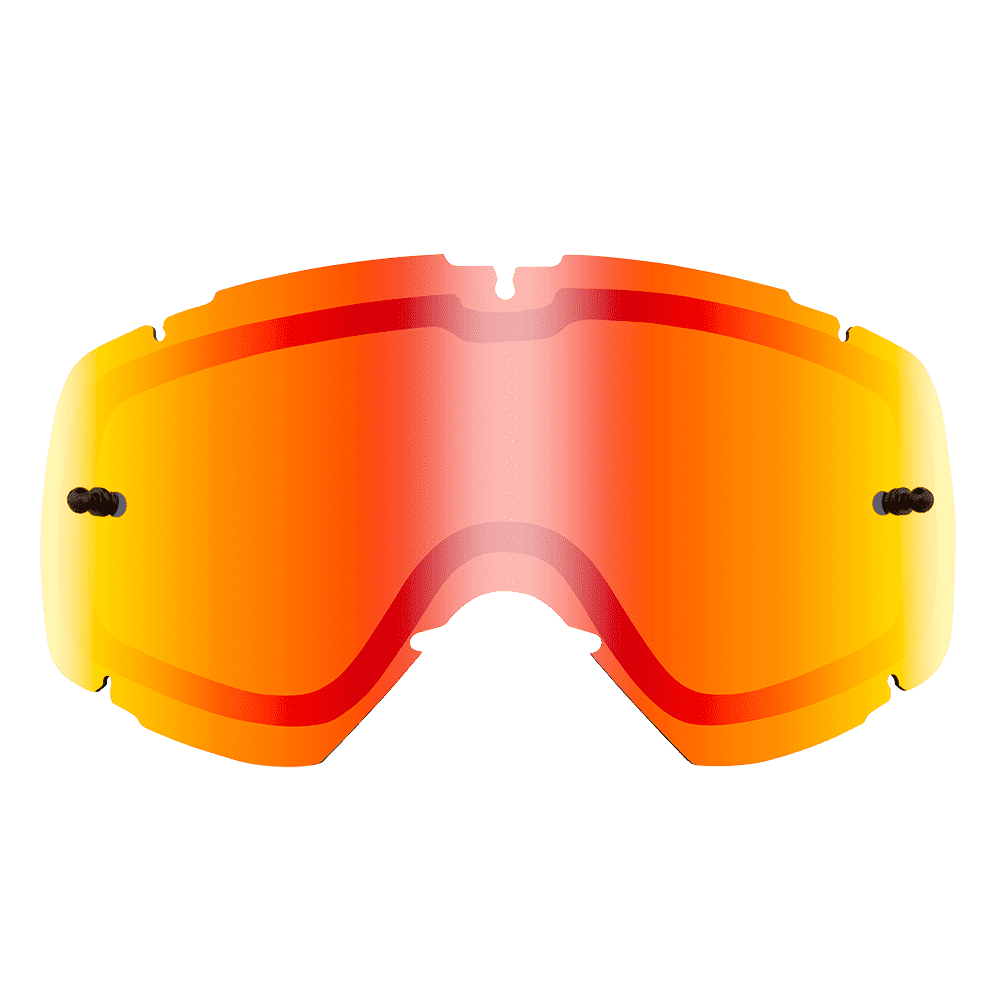 Die O'NEAL B-30 Youth Goggle - Spare Double Lens von O'NEAL hat orange und rot getönte, reflektierende Gläser, die von vorne auf einem transparenten Hintergrund abgebildet sind.