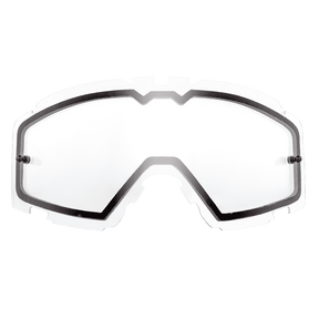 Die O'NEAL B-30 Goggle - Spare Double Lens von O'NEAL ist eine klare, doppelte Ersatzscheibe mit leicht gebogener Form und schwarzem Rand, die isoliert auf einem transparenten Hintergrund dargestellt ist.