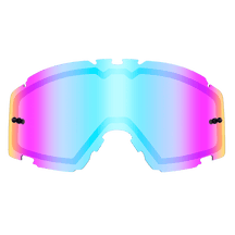 Die O'NEAL B-30 Goggle Spare Double Lens von O'NEAL hat ein irisierendes, reflektierendes Glas mit blauem, lila und rosa Farbverlauf, das von vorne auf einem transparenten Hintergrund abgebildet ist.