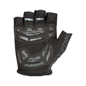 A black, fingerless cycling glove with gray accents and the inscription "O'NEAL DROP Fingerless Glove". The glove has protective padding on the palm and fingers as well as a textured grip on the side of the thumb.