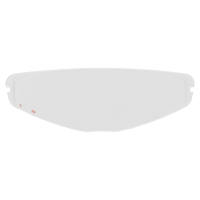 L'inserto per casco O'NEAL Pinlock 70 MaxVision Visor D-SRS è una visiera in plastica chiara e curva con piccole tacche alle due estremità e un discreto logo e testo O'NEAL rosso sul lato sinistro.