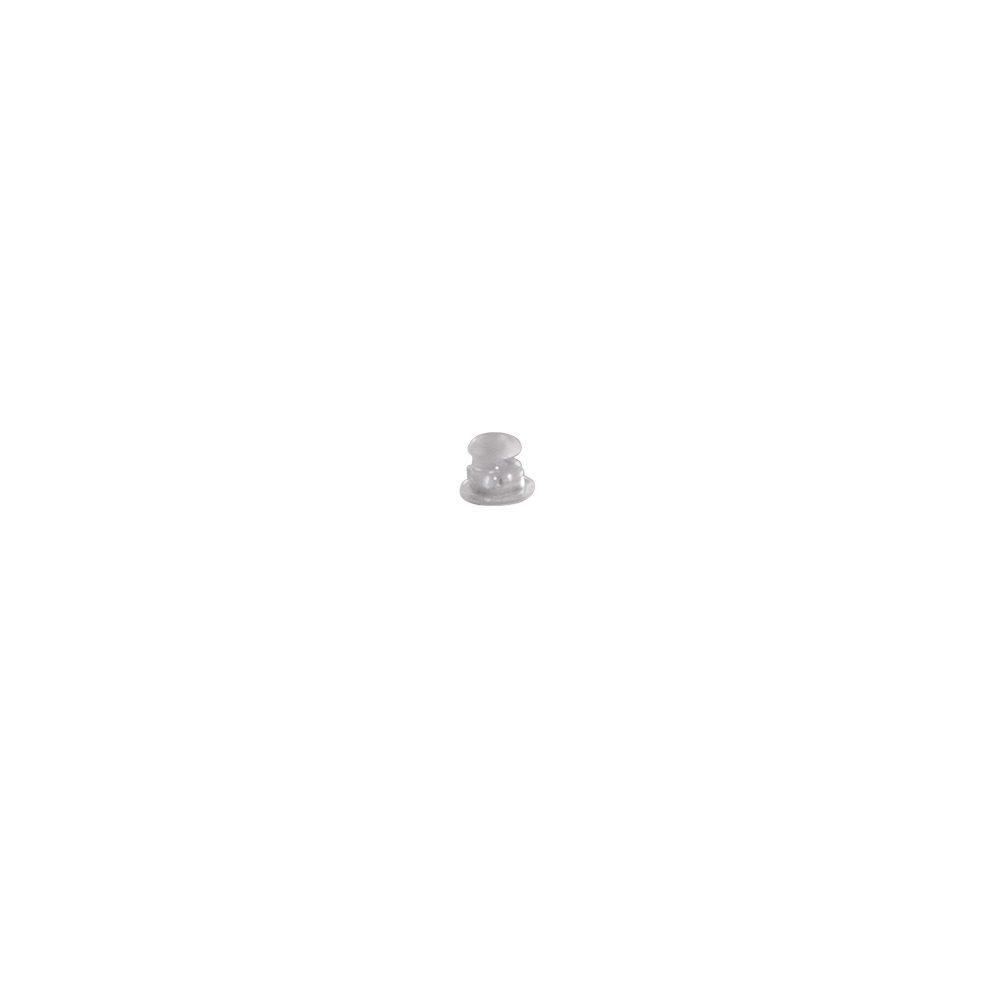 Ein kleiner, durchsichtiger O'NEAL Pinlock Push Pin ist auf einem weißen Hintergrund zentriert.