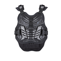 The O'NEAL PROGRESSION chest protector LITE in black and gray has adjustable shoulder straps for comfortable wear and offers optimal protection for the upper body when motocross or off-road biking. Shown on a plain white background.