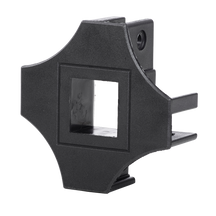 The O'NEAL RACE TENT Centre Top Connector from O'NEAL is a black, cross-shaped plastic adapter with a square central opening and two horizontal prongs on one side.