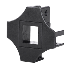 The O'NEAL RACE TENT Centre Top Connector from O'NEAL is a black, cross-shaped plastic adapter with a square central opening and two horizontal prongs on one side.